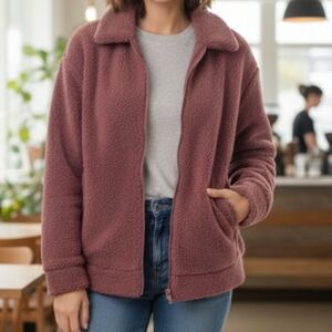 Victoria's Secret PINK full zip sherpa jacket dusty rose